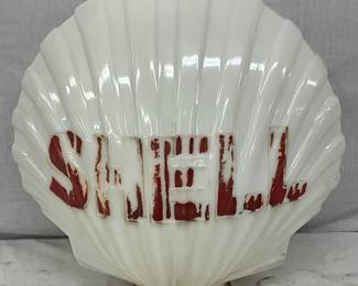 Shell Milk Glass  Globe with Red Lettering, 17in x 17in