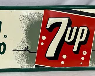 1955 Emb. 7up 'Fresh Up' Soda Sign, 54x 18.5