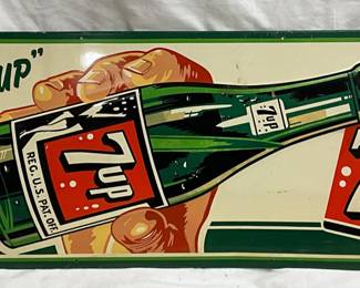 1948 Embossed Metal 7UP Advertising Sign, 30 x 12 Inches