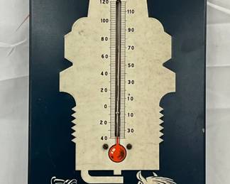 Emb. AC Spark Plug Metal Thermometer Sign, 8 x 21 in.