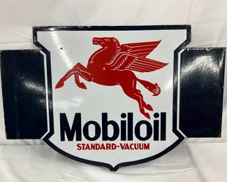 24x16 Porc.Mobiloil Flange Sign with Red Pegasus Logo