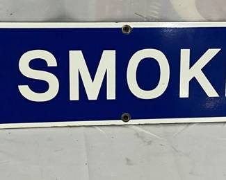 Blue And White ‘No Smoking’ Porcelain Sign, 24 x 5 Inches