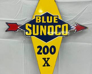 Blue Sunoco Porc. Pump Plate Sign, 15in x 21in