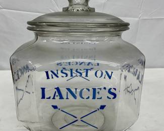 Early Lance Eight-Sided Glass Jar with Lid, ‘Insist on Lance’s’ Design