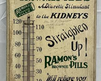 Ramon’s Brownie Pills Wooden Advertising Thermometer, 9×21 Inches