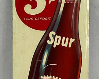 Emb. Canada Dry Spur 5-Cent Soda Tin Tacker Sign, 4×12