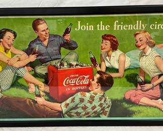  1954 Coca-Cola Framed Cardboard Advertisement: ‘Join the Friendly Circle’ 38x22