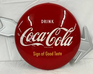 16in. Coca-Cola Button Sign with 24in.  Double-Sided Arrow, Professionally Restored