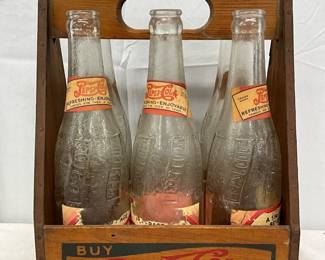 Pepsi-Cola Double Dot Wooden Six-Pack Crate with Bottles