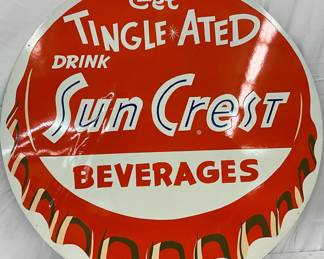Restored 36in. Robertson Metal Sun Crest Beverages Sign