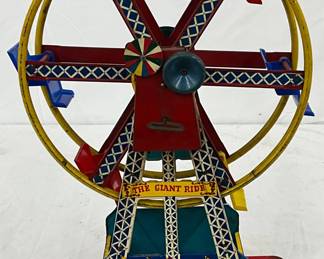 Tin Litho Wind-Up Ferris Wheel Toy, 11in x 17in