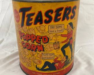 Teasers Popped Corn Tin Can, 7×7.5 Inches