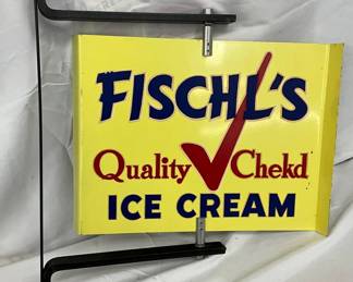Reflective Fischls Quality Chekd Ice Cream Spinner Sign with Bracket, Measures 14.5 x 11