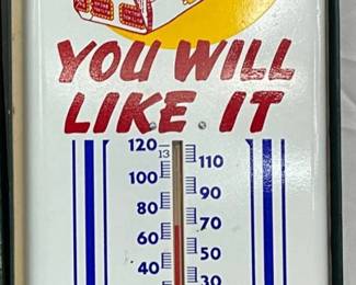 NOS Geo Rushton Bakery Thermometer with Original Box, 6.5x16in. 