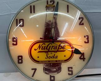 NuGrape Soda Advertising Clock with Illuminated Design, 15-Inch