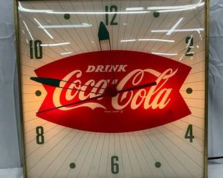 Early Coca-Cola Light-Up Wall Clock with 15-Inch Glass Face and Fishtail Logo