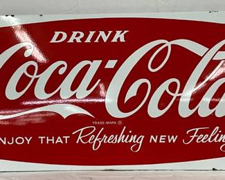 Porc. Coca-Cola Fishtail Sled-Style Sign, 68 x 24 