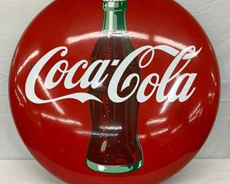 36in.  Porc. Coca-Cola Button with Bottle Graphic