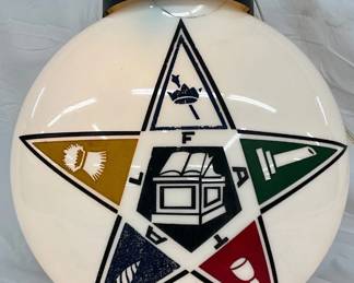 DS Milk Glass Hanging Globe with Masonic Graphics, 17in