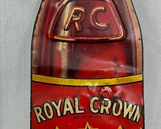 Emb. Royal Crown Cola  Die-Cut Tin Tacker Sign, 3 x 12
