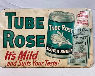 28x18 Emb. Tube Rose Sweet Scotch Snuff Advertising Sign