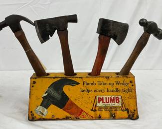 Plumb Store Countertop Display with Hammers and Hatchets 14x7 