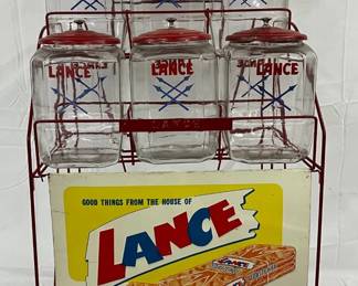 Lance Six-Jar Rack with Original Emb. Sign and Original Lids