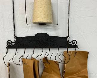 Cast Iron ‘Handy Box’ Shoe Blacking Bag Rack with Hooks and Twine Holder