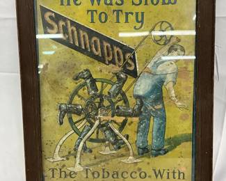 Schnapps Tobacco Framed Advertising Paper, 12 x 15 1/2 