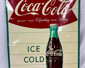 1963 Coca-Cola Fishtail Tin Sign, 19 1/2 x 28in.