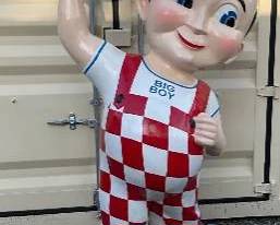 8-Foot Fiberglass Big Boy Statue with Checkered Overalls and Hamburger
