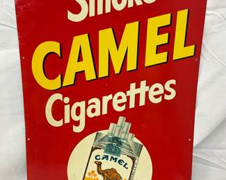 Metal Smoke Camel Cigarettes Sign with Joe Camel Design 12 x 17.5 Inches