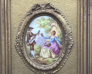 Victorian Garden Scene in Thick Gilt Gold Frame