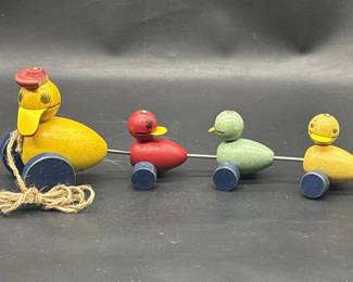 Vtg. 1950s Fisher Price Duck Family Pull Along Toy