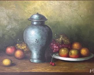 Still Life Oil on Canvas in Wooden Frame
