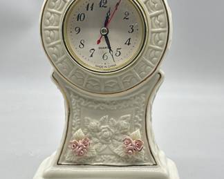 White Porcelain w/ Pink Rose & Gold Trim Clock