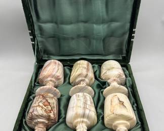 6-Vintage Marble Footed Cups in Presentation Case