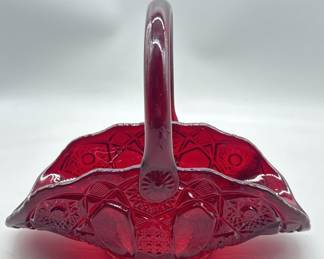 Vintage LE Smith Ruby Red Pressed Glass Basket