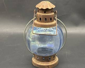 Blue Glass & Copper Lighthouse Candle Lantern