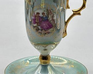 Vintage Gold Plated Footed Demitasse Cup & Saucer