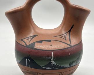 Signed Southwester Pottery Double Spout Pitcher