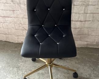 Tufted Leather-Look Rolling Office / Vanity Chair