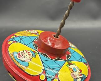 Vtg. J Chein Tin Litho Spinning Top w/ Clowns