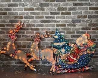 Outdoor Santa Sleigh and Reindeer Lighted Display