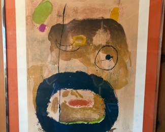 Abstract lithograph by Joan Miro, numbered 303/375 in pencil, signed in plate