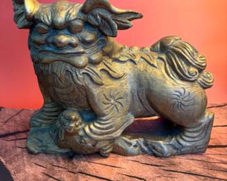 Large antique Chinese bronze foo dog