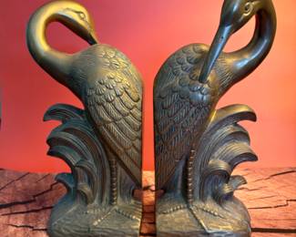 Asian style bookends, foo dogs and cranes
