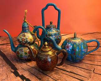 A large collection of Chinese cloisonné vases, jars, boxes, bowls and teapots, most late 19th or early 20th centuries