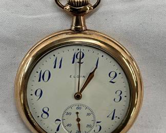Elgin Gold-Filled Pocket Watch with Engraved Monogram and Open Movement Display