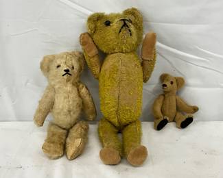 Three 19th Century-Style Teddy Bears, 5in to 12in Tall
